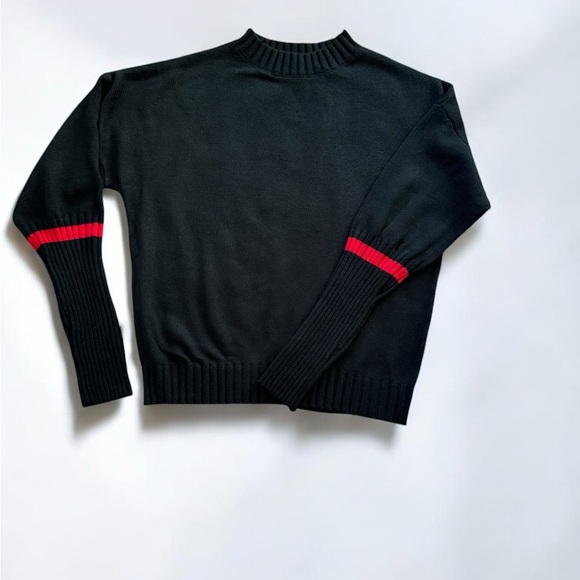 Black Mock Turtleneck Sweater with Red Accents - Picture 1 of 3